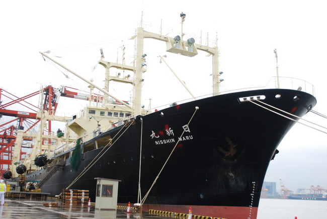 共同船舶の調査捕獲母船「日新丸」　災害支援物資を輸送